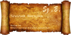 Szvitek Borsika névjegykártya